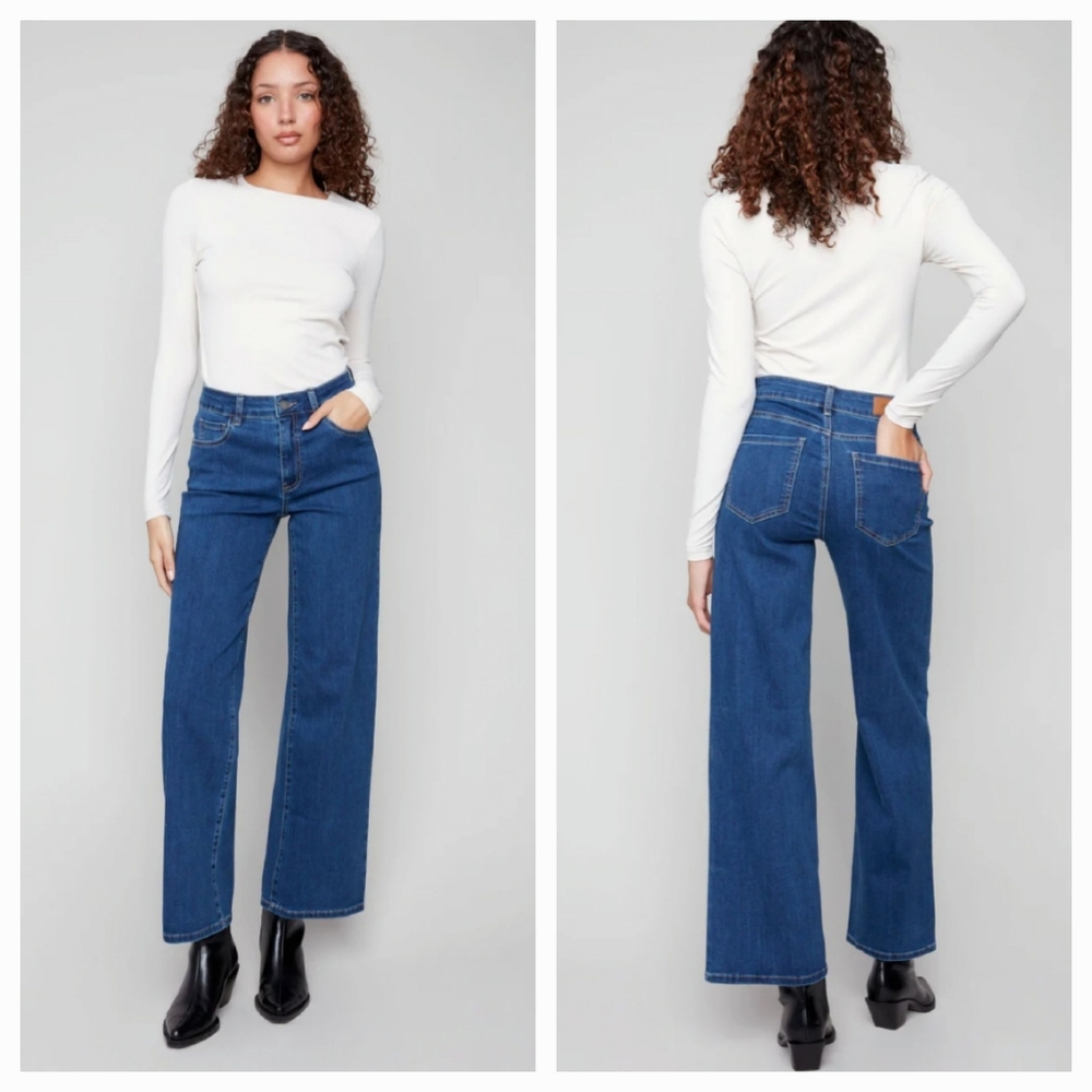 NWT CHARLIE B Chloe Classic Blue Indigo Stretch Wide Leg Jeans 8